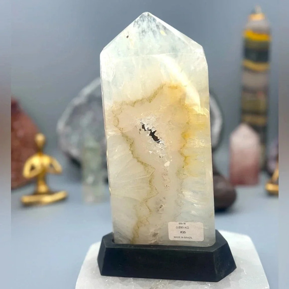 Druzy Quartz with Golden Healer Tower with Custom Stand - Picture 1 of 5